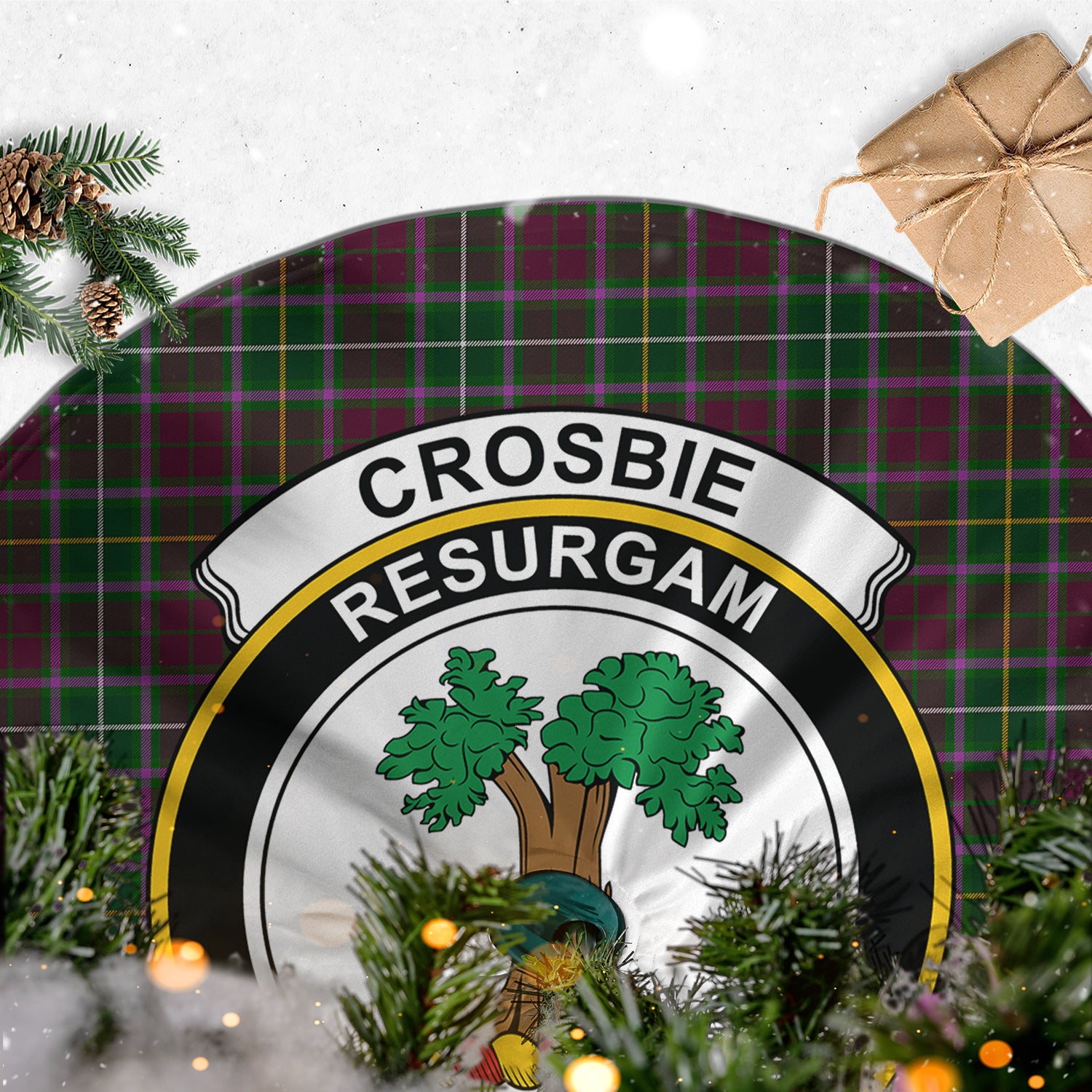 Crosbie Tartan Christmas Tree Skirt with Family Crest - Tartanvibesclothing