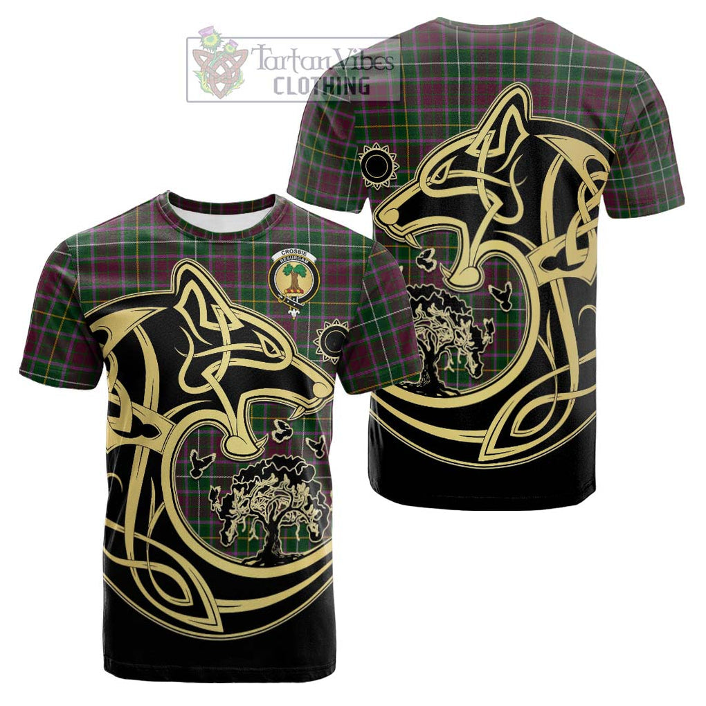 Tartan Vibes Clothing Crosbie Tartan Cotton T-shirt with Family Crest Celtic Wolf Style