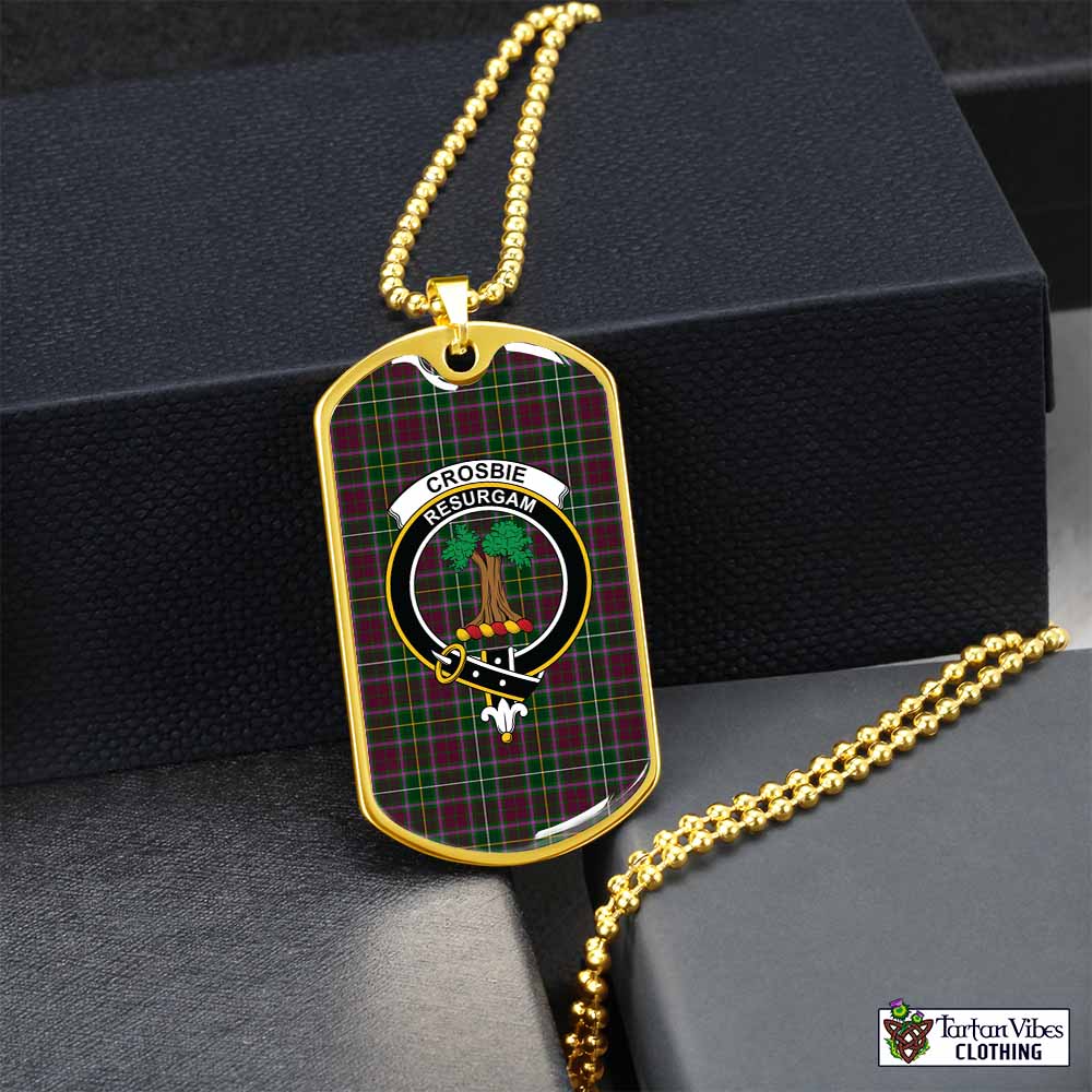 Tartan Vibes Clothing Crosbie Tartan Dog Tag Necklace with Family Crest