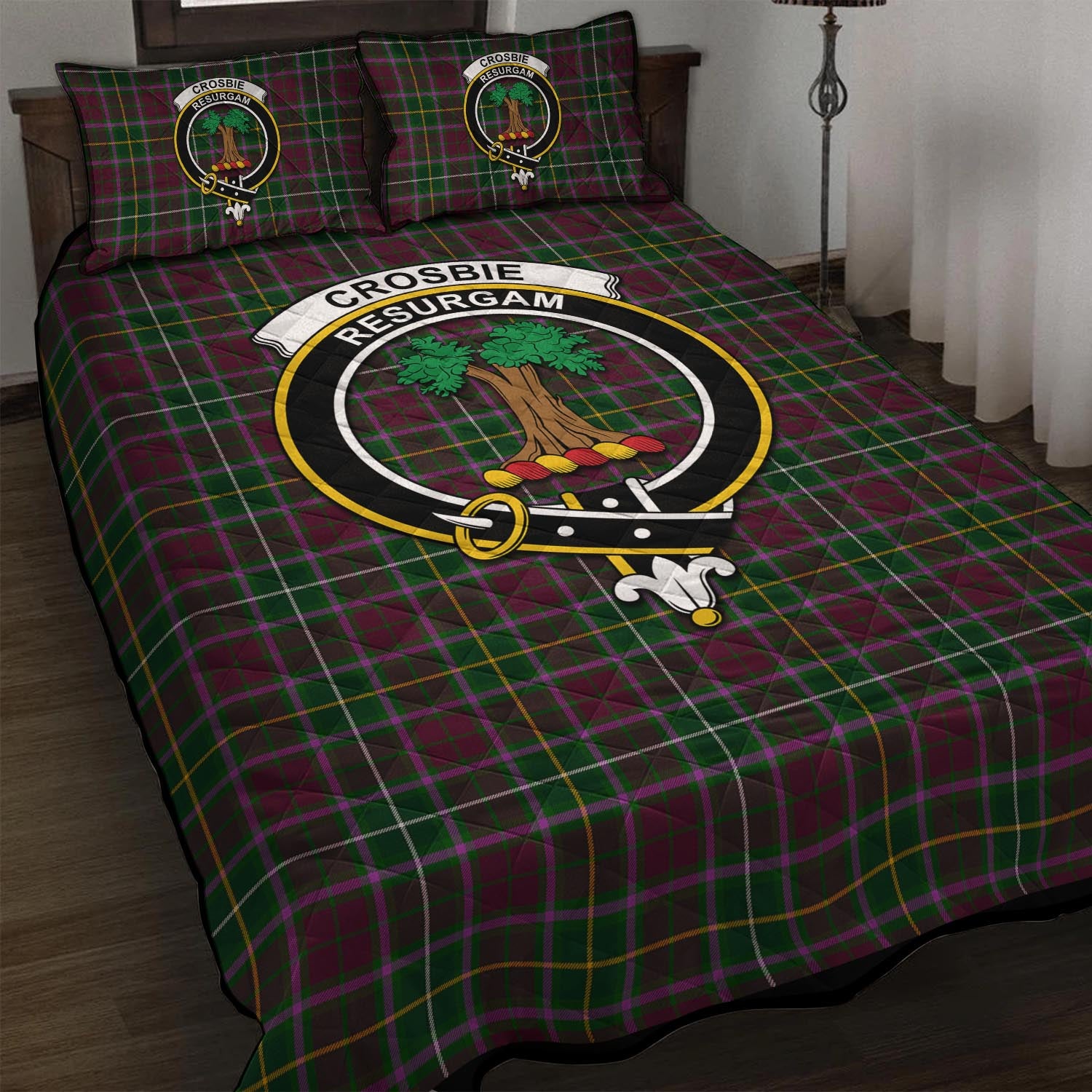 Crosbie Tartan Quilt Bed Set with Family Crest - Tartanvibesclothing