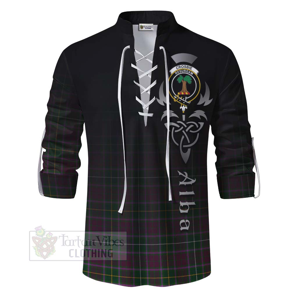 Tartan Vibes Clothing Crosbie Tartan Ghillie Kilt Shirt Featuring Alba Gu Brath Family Crest Celtic Inspired