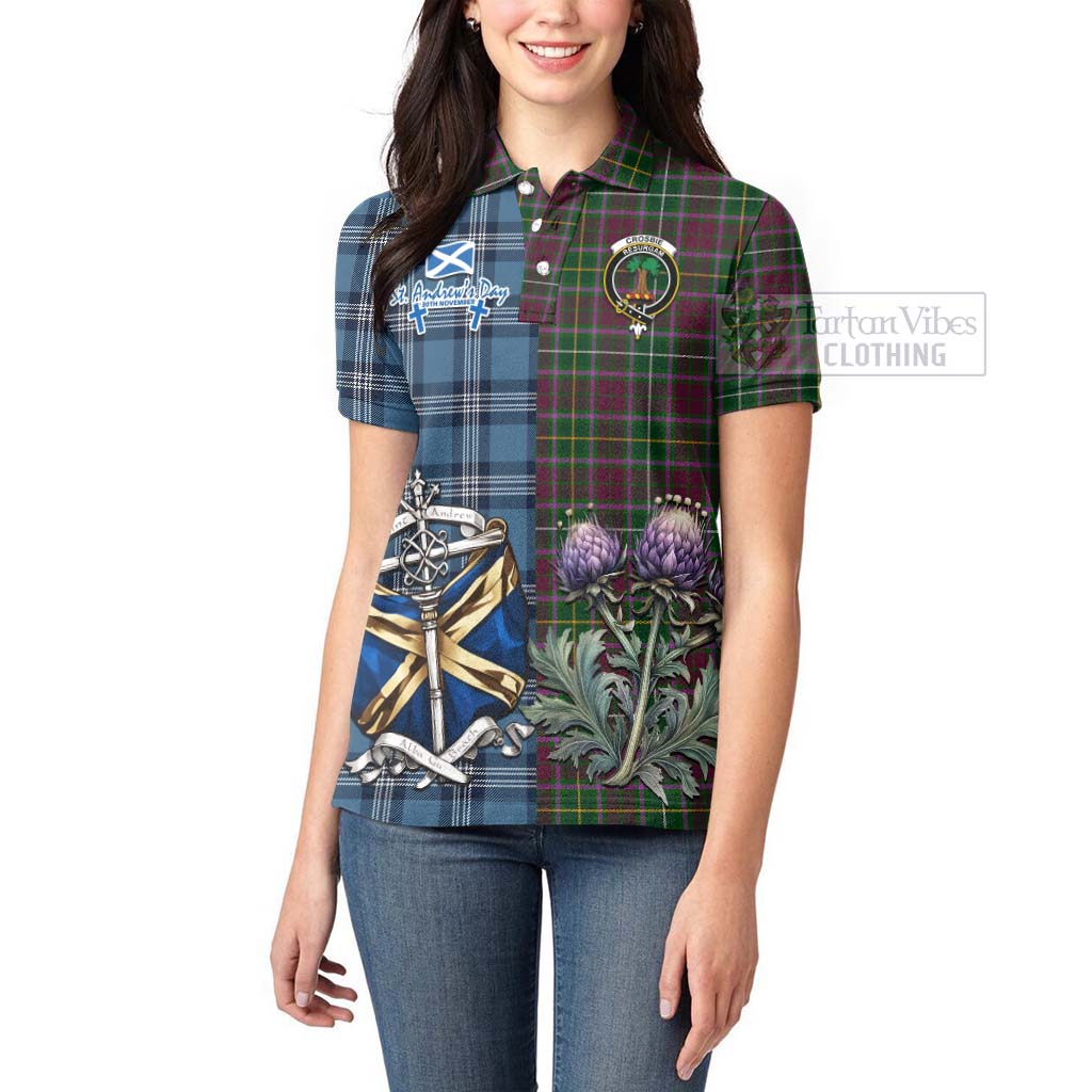 Tartan Vibes Clothing Crosbie Tartan Women's Polo Shirt Happy St. Andrew's Day Half Tartan Style