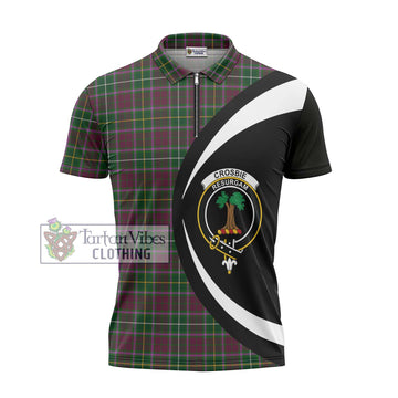 Crosbie Tartan Zipper Polo Shirt with Family Crest Circle Style