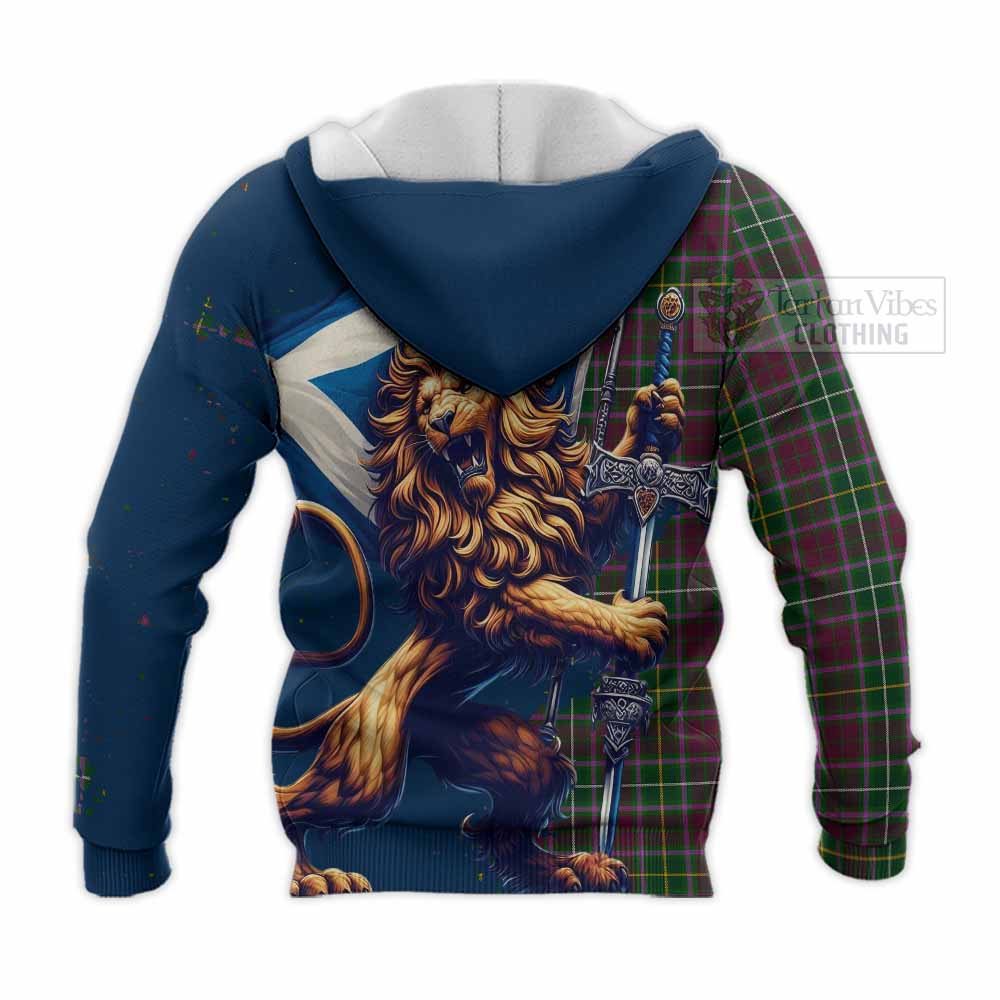 Tartan Vibes Clothing Crosbie Tartan Family Crest Knitted Hoodie with Scottish Majestic Lion