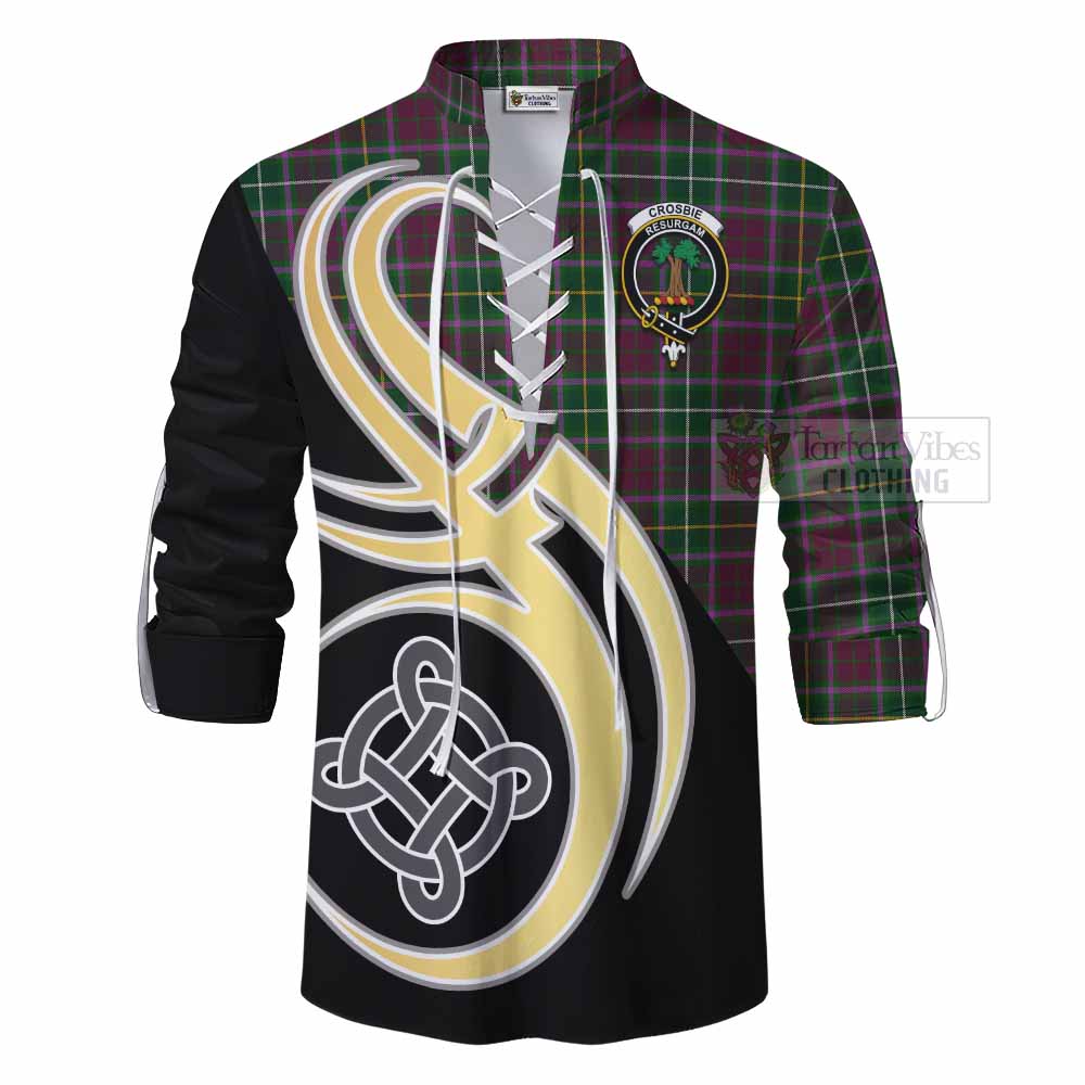 Tartan Vibes Clothing Crosbie Tartan Ghillie Kilt Shirt with Family Crest and Celtic Symbol Style