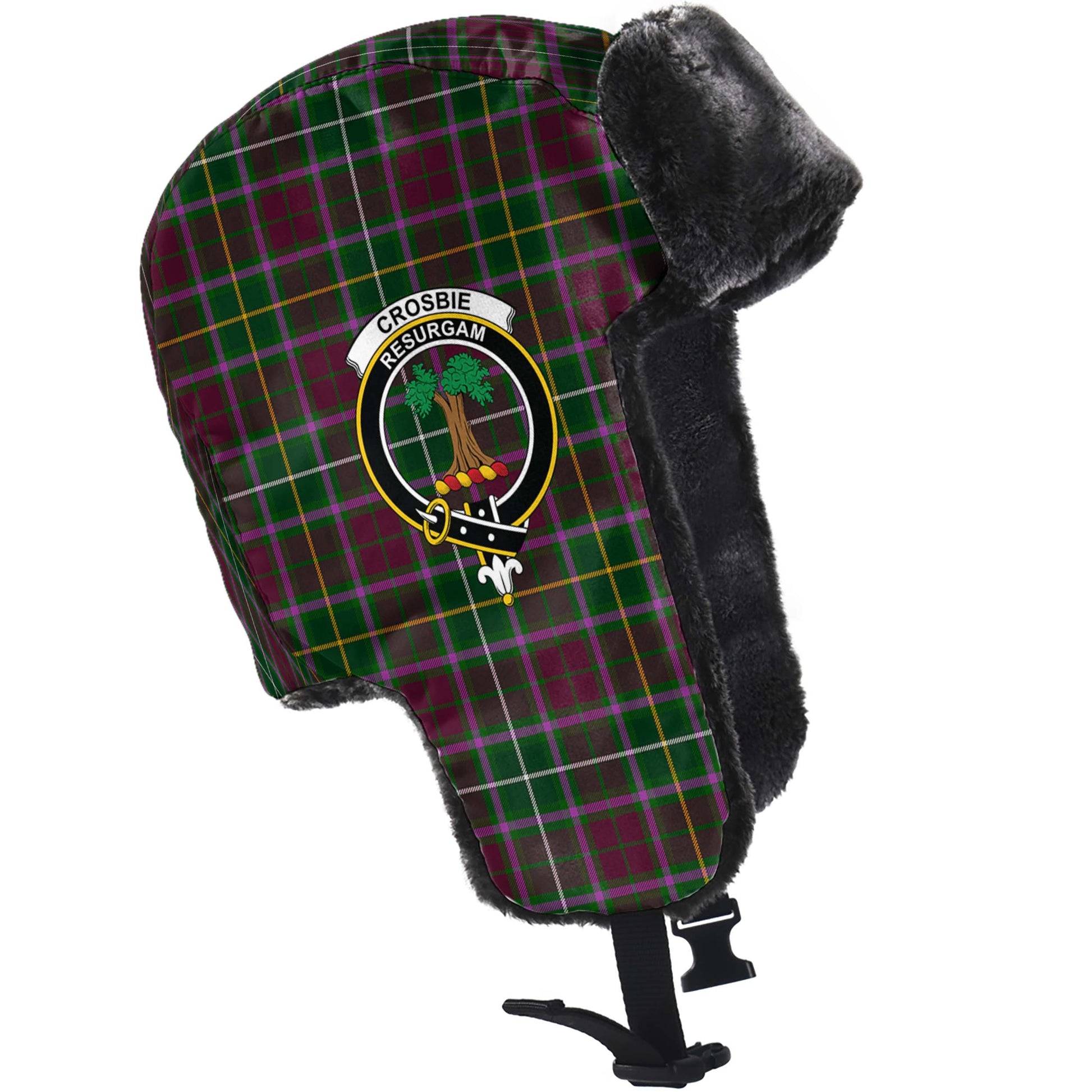 Crosbie Tartan Winter Trapper Hat with Family Crest - Tartanvibesclothing