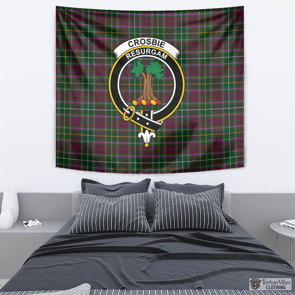 Tartan Vibes Clothing Crosbie Tartan Tapestry Wall Hanging and Home Decor for Room with Family Crest