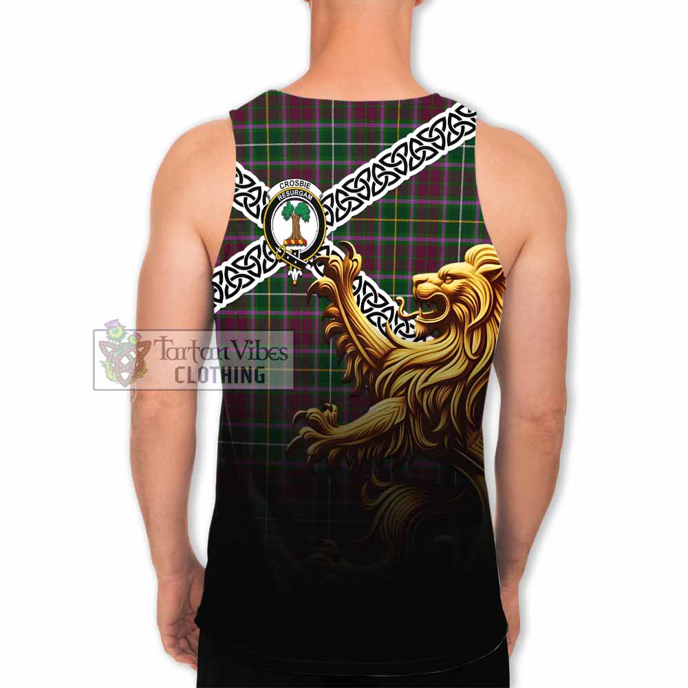 Crosbie Crest Tartan Men's Tank Top with Golden Lion Emblem Celtic Style - Tartan Vibes Clothing
