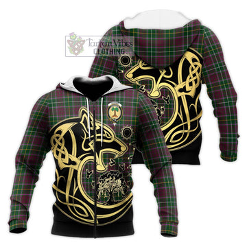 Crosbie Tartan Knitted Hoodie with Family Crest Celtic Wolf Style