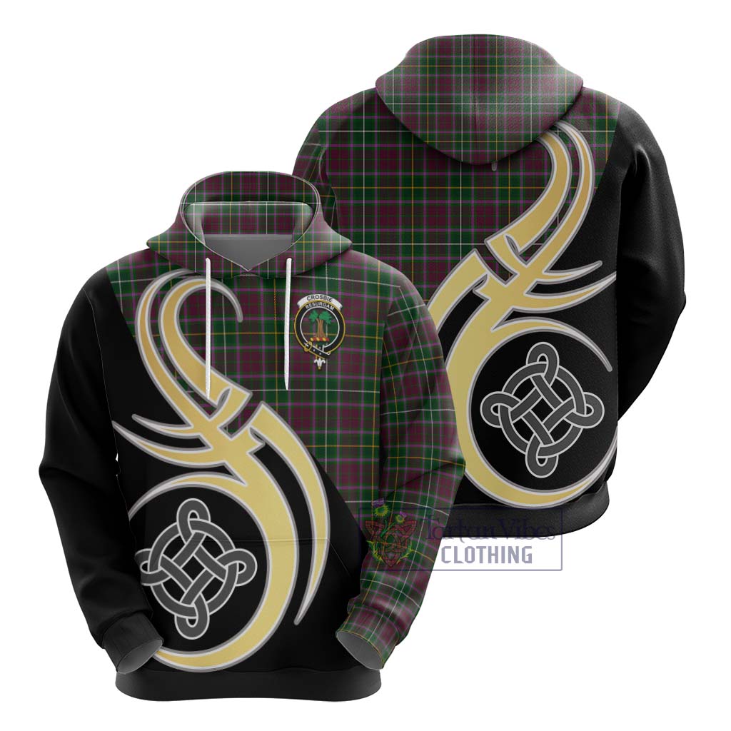 Tartan Vibes Clothing Crosbie Tartan Hoodie with Family Crest and Celtic Symbol Style