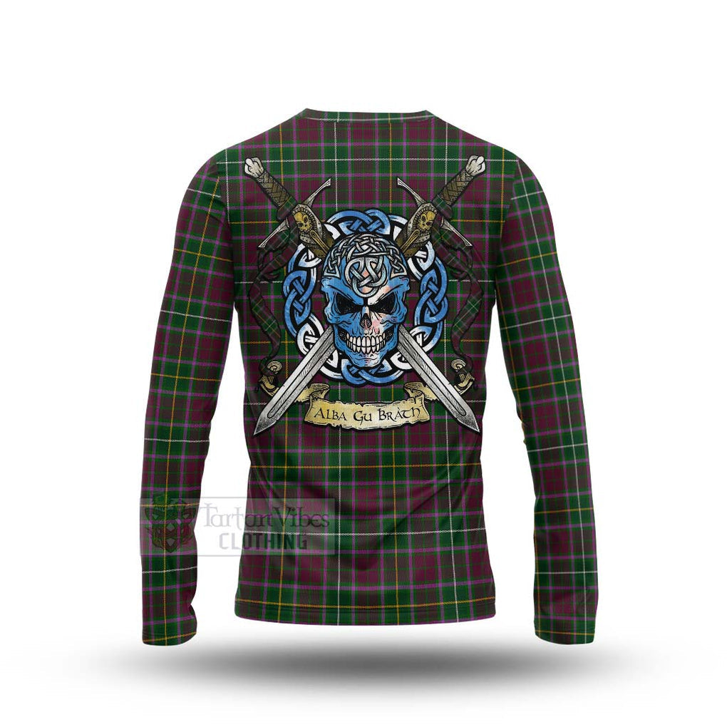 Tartan Vibes Clothing Crosbie Tartan Long Sleeve T-Shirt with Family Crest Celtic Skull Style