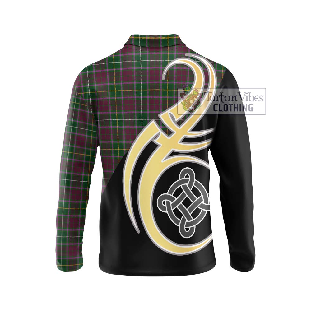 Tartan Vibes Clothing Crosbie Tartan Long Sleeve Polo Shirt with Family Crest and Celtic Symbol Style