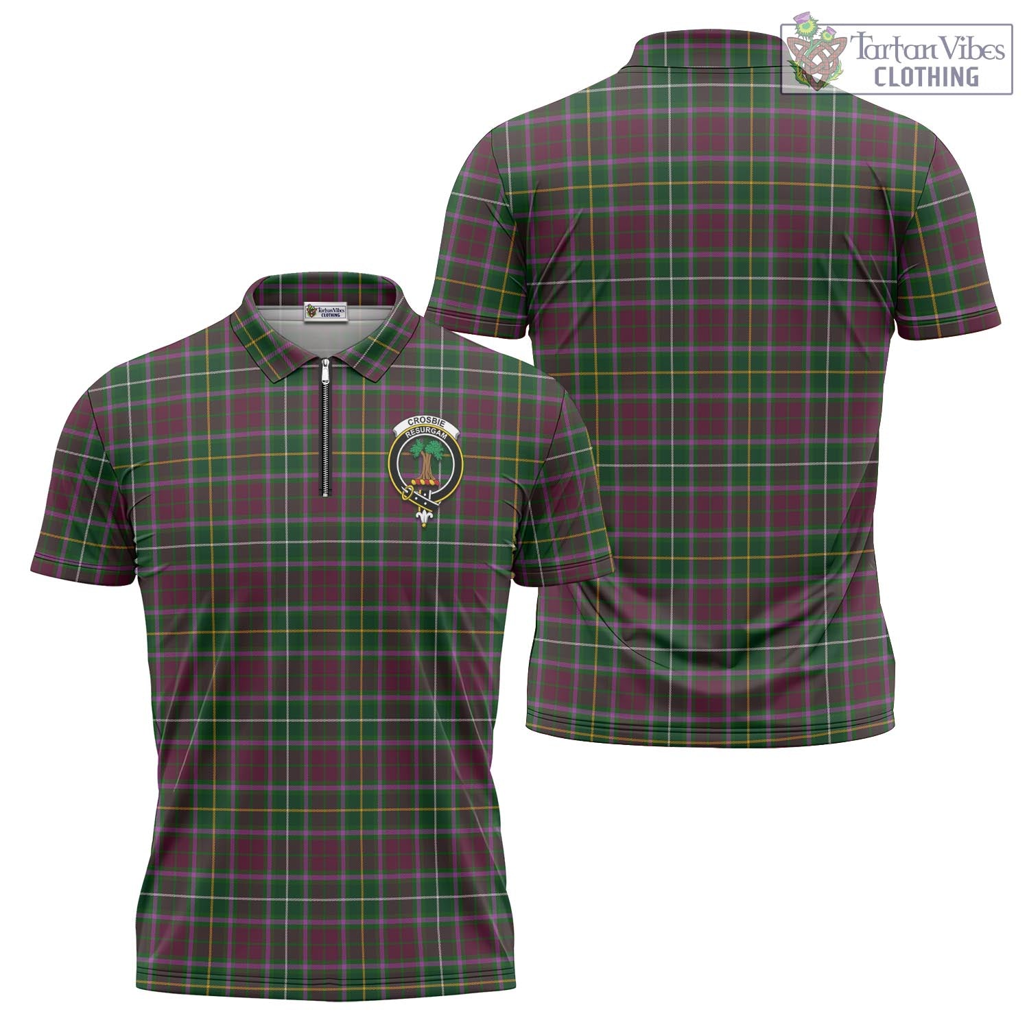 Tartan Vibes Clothing Crosbie Tartan Zipper Polo Shirt with Family Crest