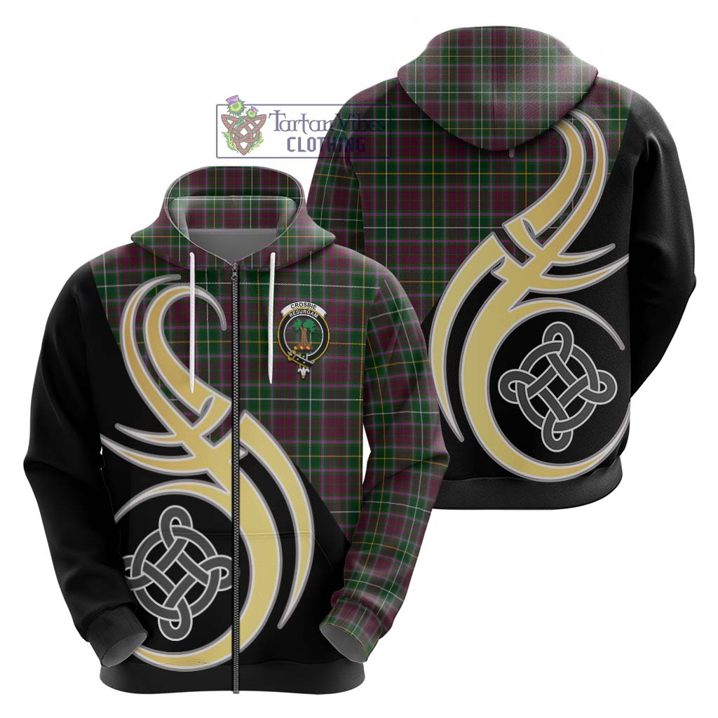 Tartan Vibes Clothing Crosbie Tartan Hoodie with Family Crest and Celtic Symbol Style