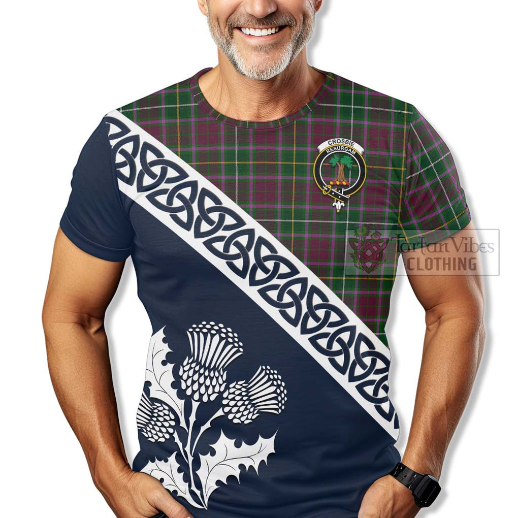 Crosbie Tartan T-Shirt Featuring Thistle and Scotland Map