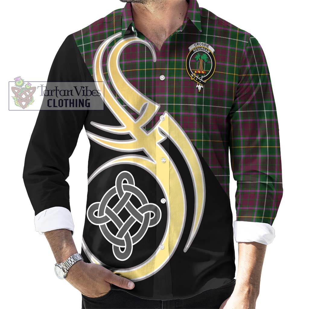 Tartan Vibes Clothing Crosbie Tartan Long Sleeve Button Shirt with Family Crest and Celtic Symbol Style