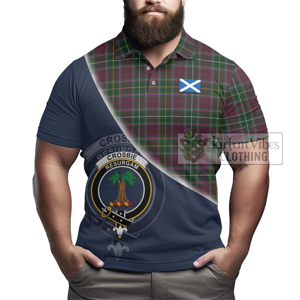 Tartan Vibes Clothing Crosbie Tartan Polo Shirt with Personalised National Flag and Family Crest Half Style