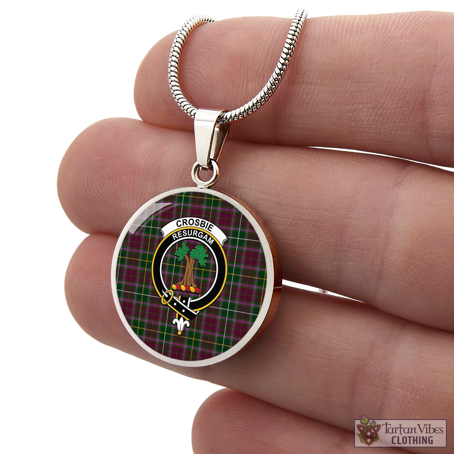 Tartan Vibes Clothing Crosbie Tartan Circle Necklace with Family Crest