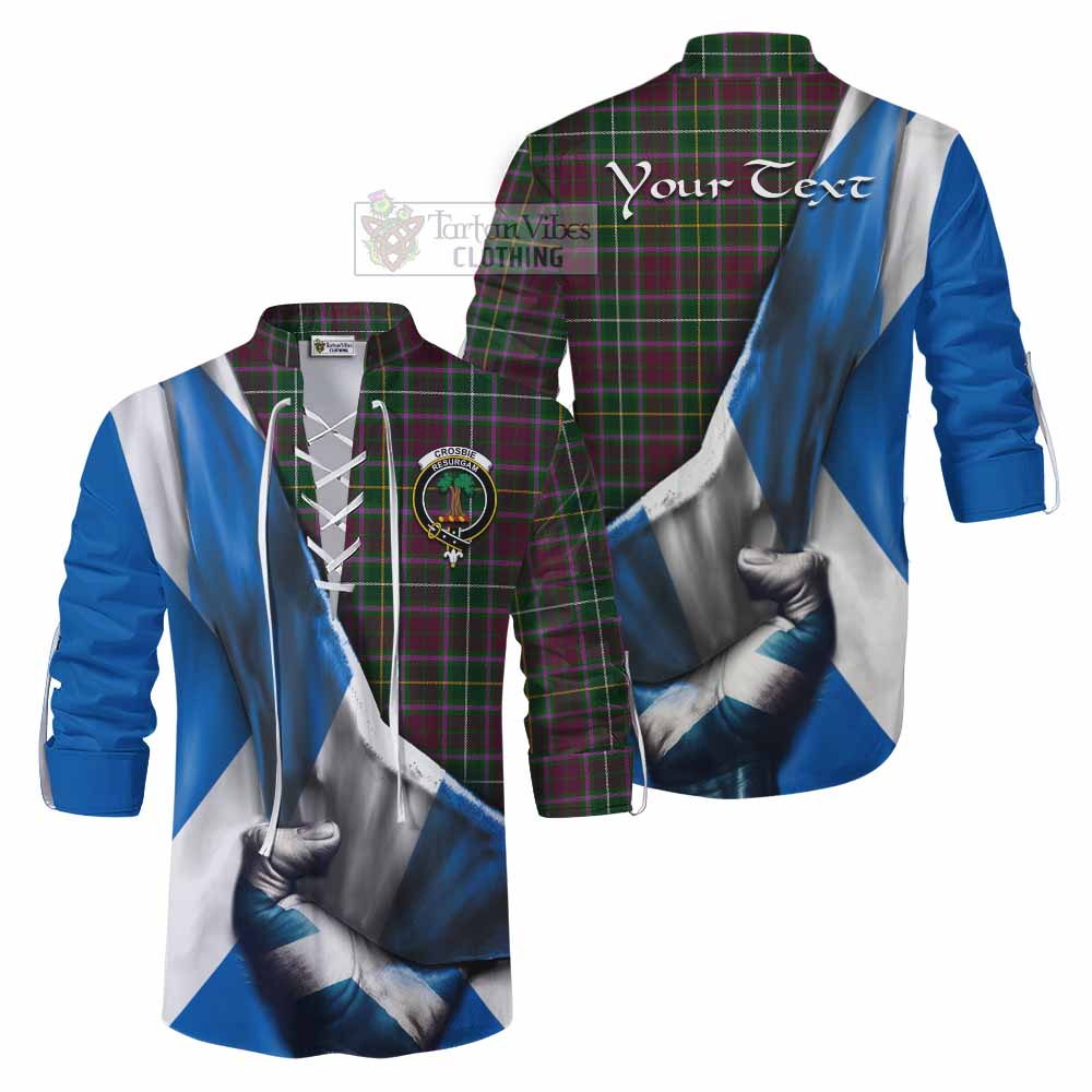 Tartan Vibes Clothing Crosbie Tartan Ghillie Kilt Shirt with Family Crest Scotland Patriotic Style