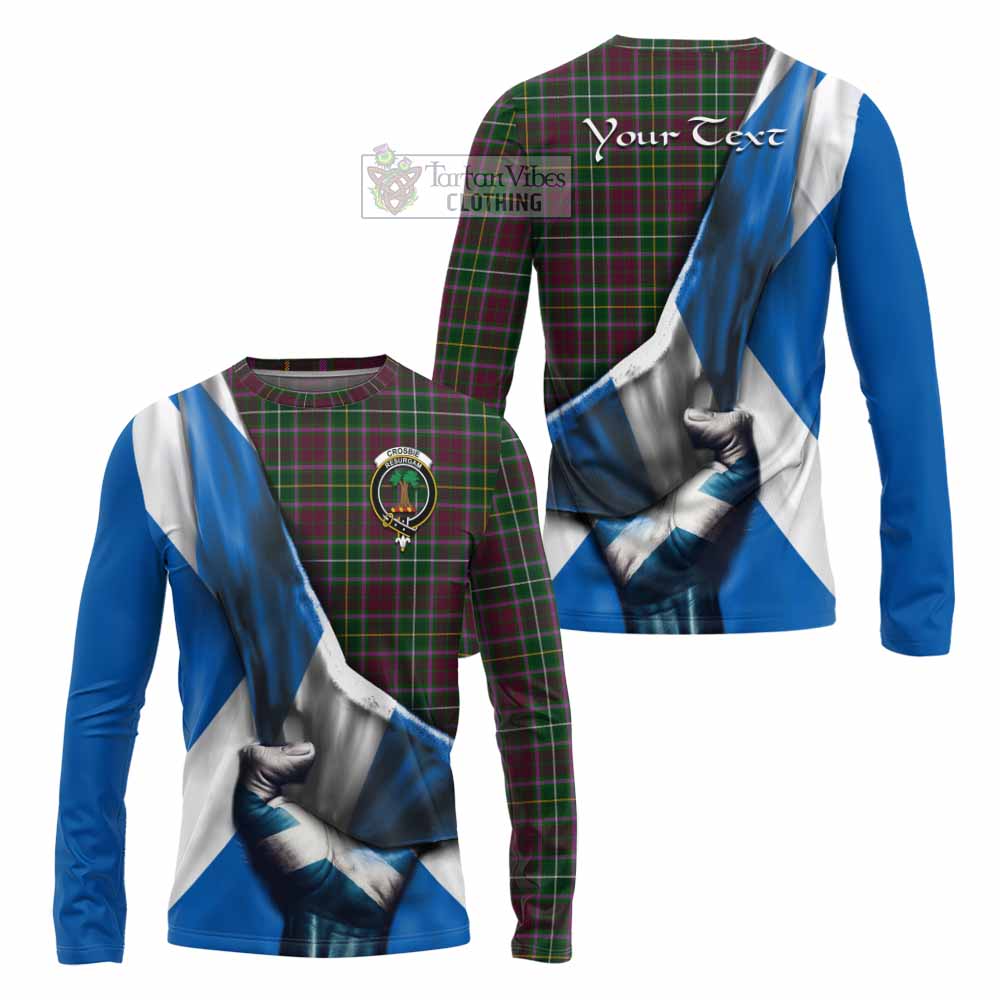 Tartan Vibes Clothing Crosbie Tartan Long Sleeve T-Shirt with Family Crest Scotland Patriotic Style