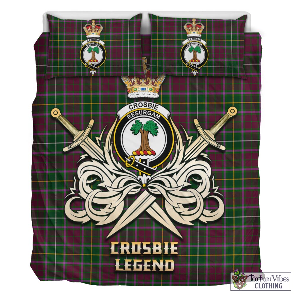 Tartan Vibes Clothing Crosbie Tartan Bedding Set with Clan Crest and the Golden Sword of Courageous Legacy