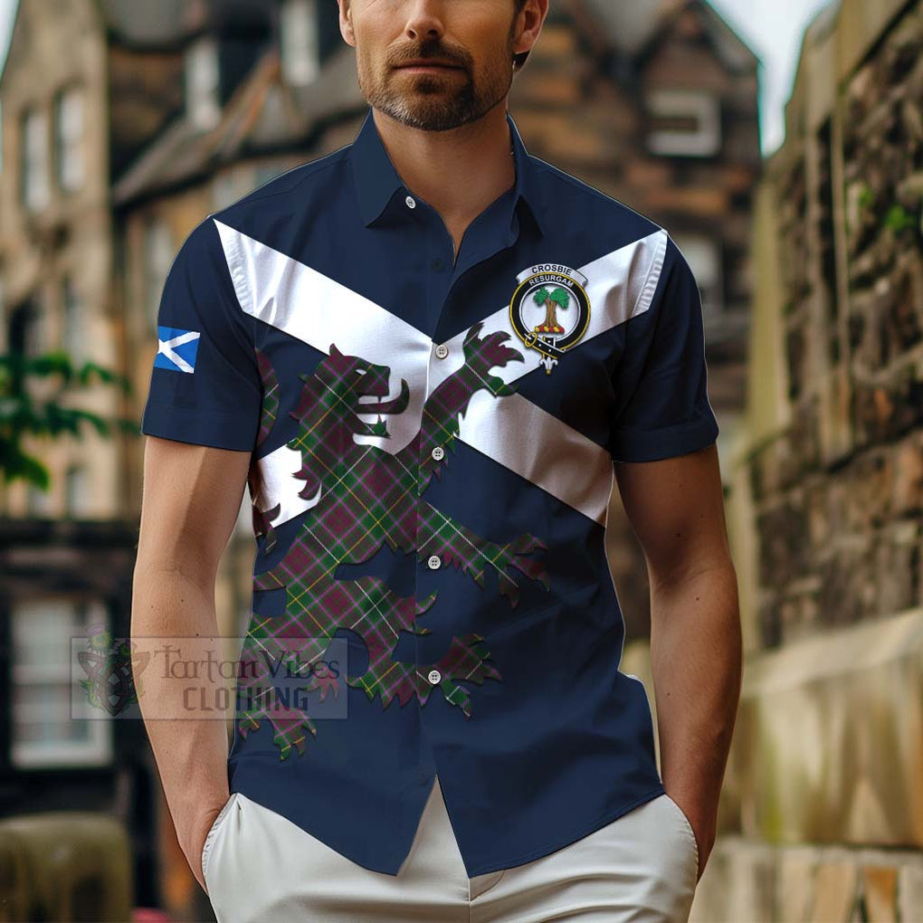 Tartan Vibes Clothing Crosbie Tartan Lion Rampant Short Sleeve Button Shirt – Proudly Display Your Heritage with Alba Gu Brath and Clan Name