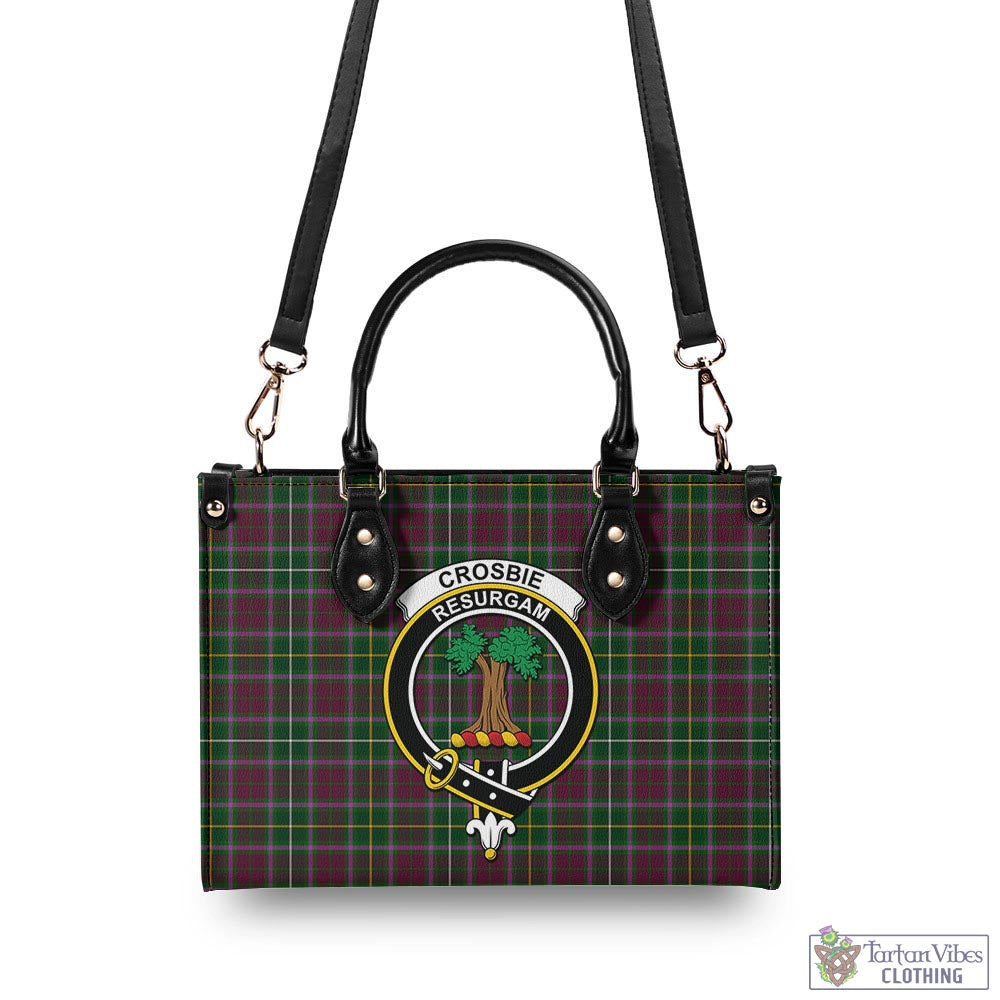 Tartan Vibes Clothing Crosbie Tartan Luxury Leather Handbags with Family Crest