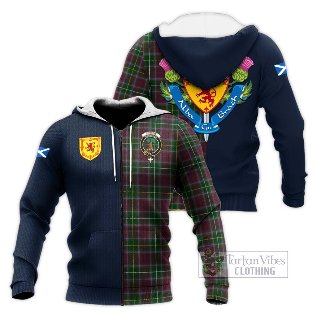 Tartan Vibes Clothing Crosbie Tartan Knitted Hoodie with Scottish Lion Royal Arm Half Style