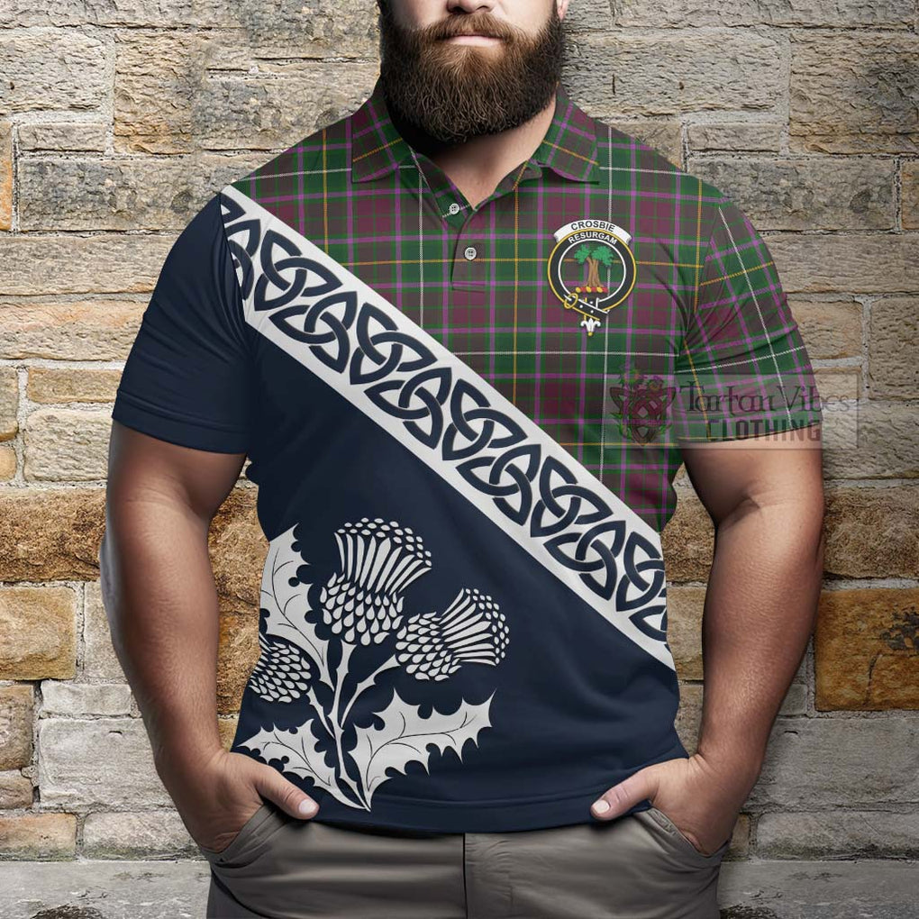 Crosbie Tartan Polo Shirt Featuring Thistle and Scotland Map