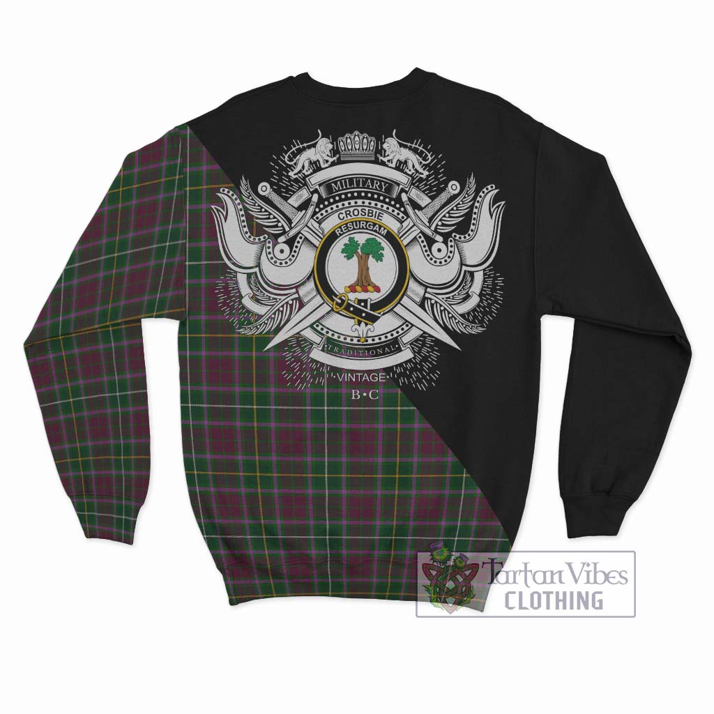 Tartan Vibes Clothing Crosbie Tartan Sweatshirt with Family Crest and Military Logo Style