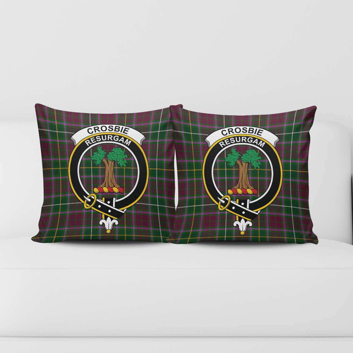 Crosbie Tartan Pillow Cover with Family Crest - Tartanvibesclothing