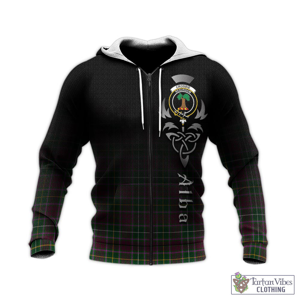 Tartan Vibes Clothing Crosbie Tartan Knitted Hoodie Featuring Alba Gu Brath Family Crest Celtic Inspired