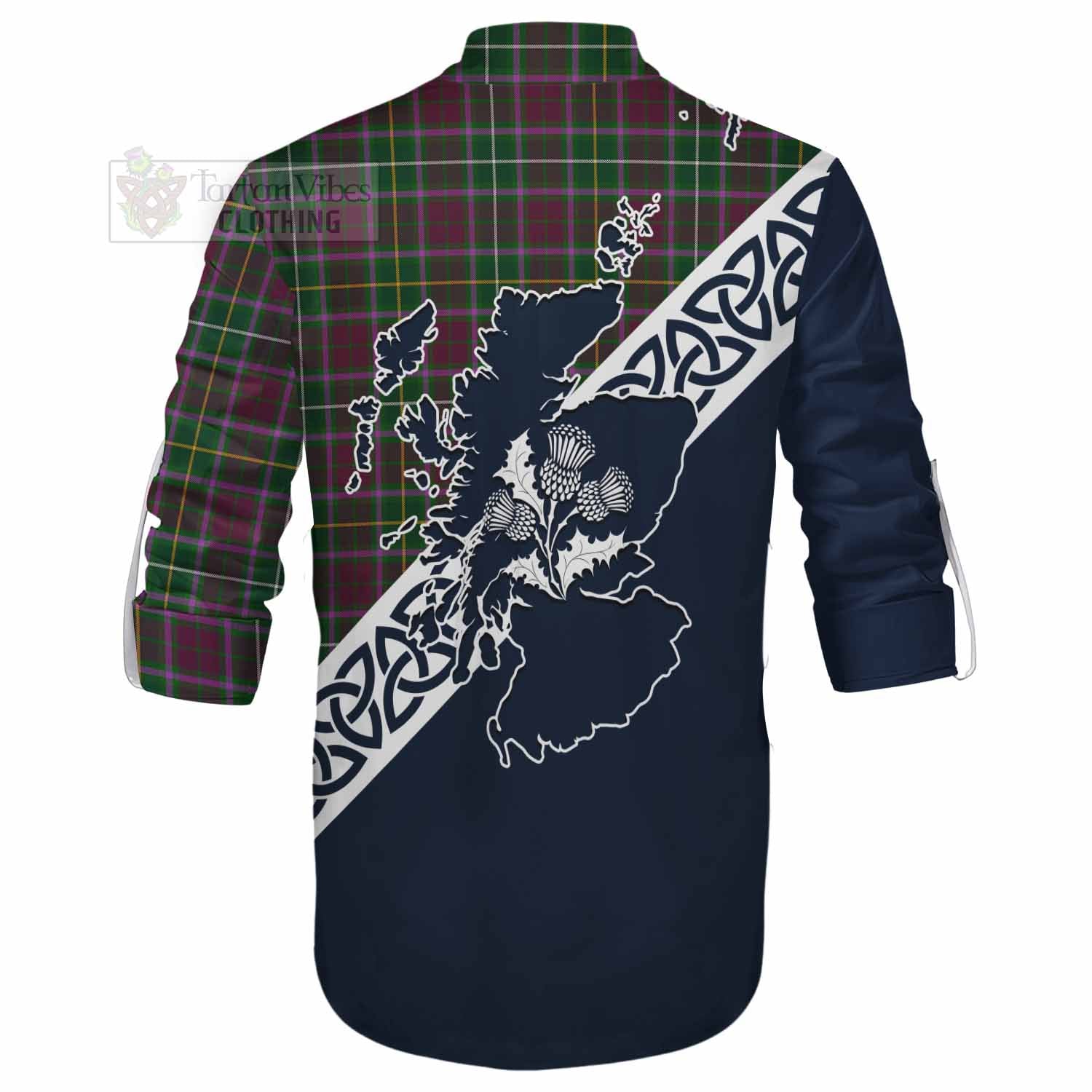 Tartan Vibes Clothing Crosbie Tartan Ghillie Kilt Shirt Featuring Thistle and Scotland Map