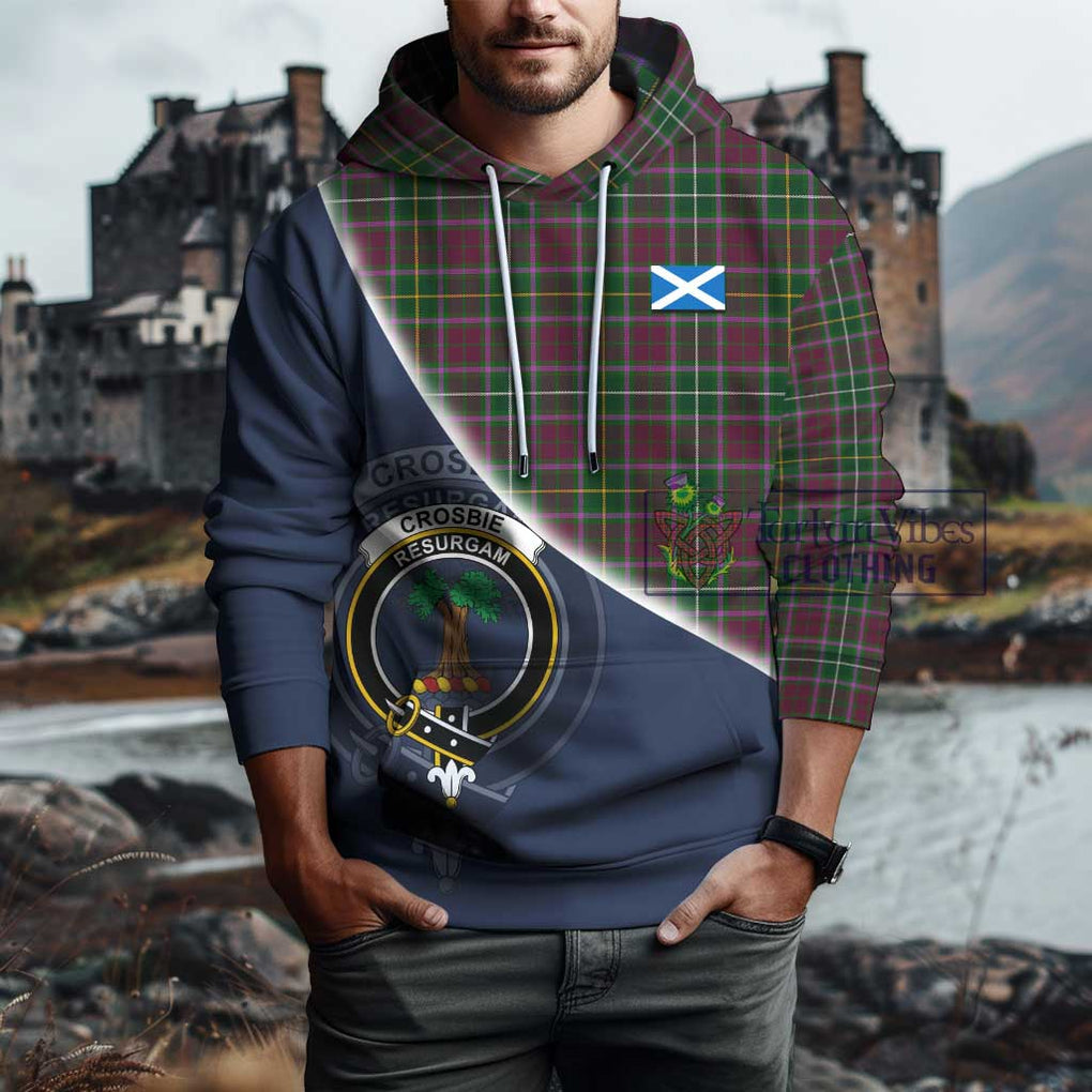 Crosbie Tartan Hoodie with Personalised National Flag and Family Crest Half Style - Tartanvibesclothing Shop