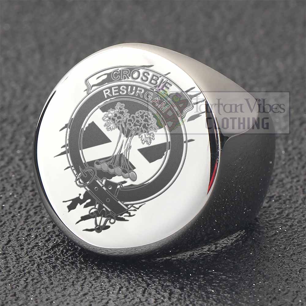 Tartan Vibes Clothing Crosbie Clan Crest Engraved Ring Scotland In Me Style