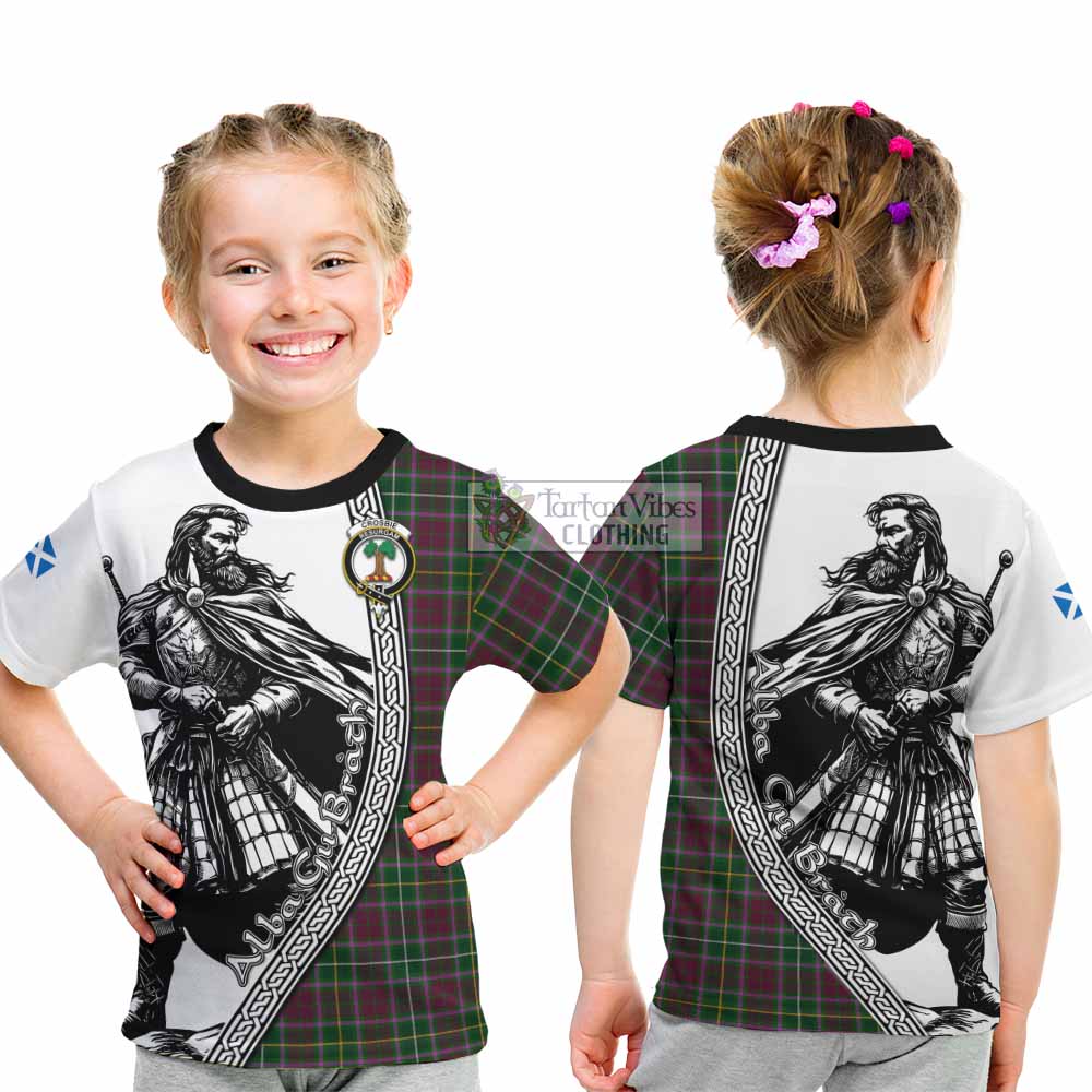 Crosbie Tartan Clan Crest Kid T-Shirt with Highlander Warrior Celtic Style