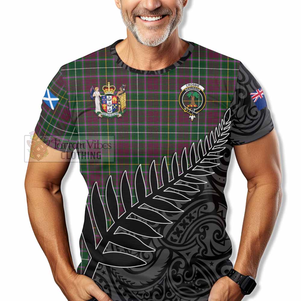 Tartan Vibes Clothing Crosbie Crest Tartan T-Shirt with New Zealand Silver Fern Half Style