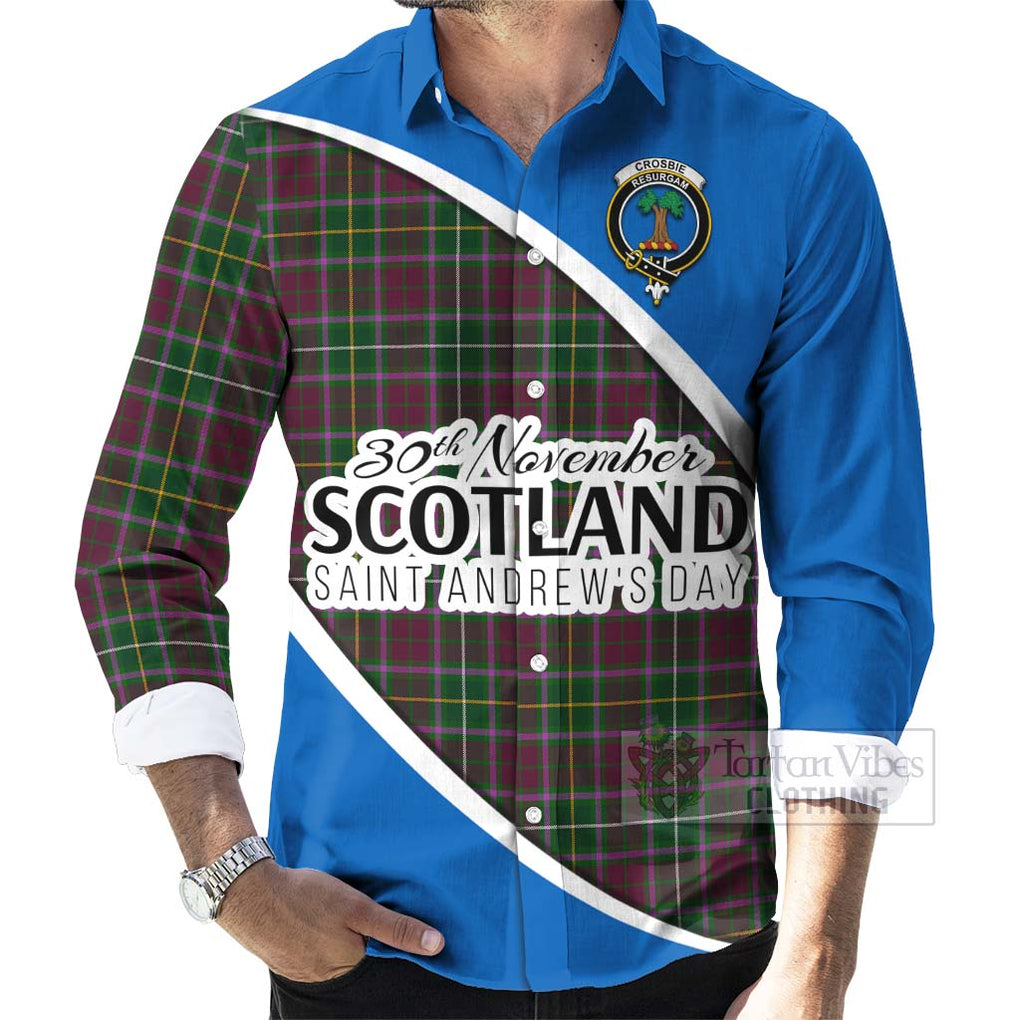 Tartan Vibes Clothing Crosbie Family Crest Tartan Long Sleeve Button Shirt Celebrate Saint Andrew's Day in Style