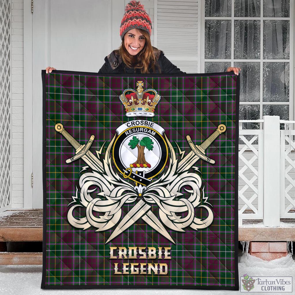 Tartan Vibes Clothing Crosbie Tartan Quilt with Clan Crest and the Golden Sword of Courageous Legacy