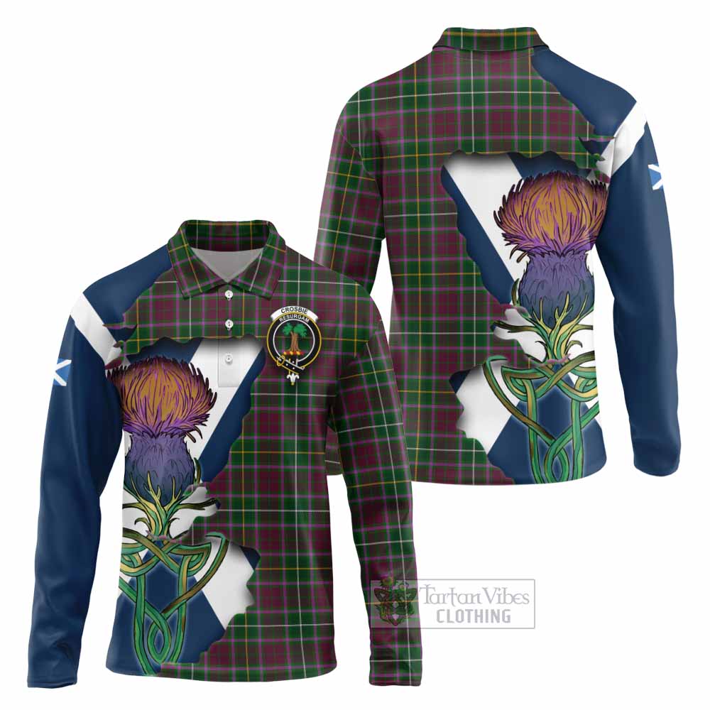 Crosbie Tartan Family Crest Long Sleeve Polo Shirt Scottish Thistle Celtic Inspired - Tartan Vibes Clothing