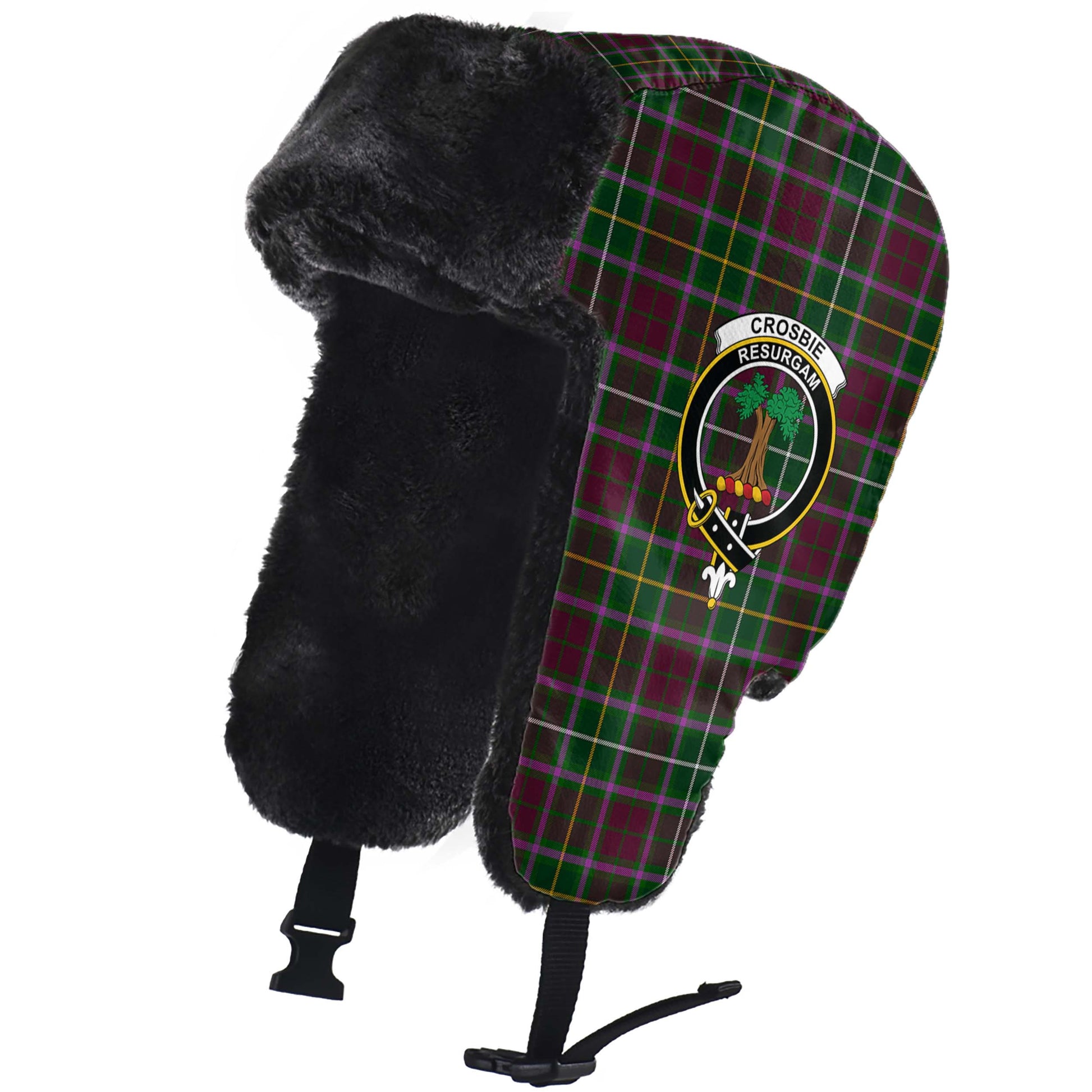 Crosbie Tartan Winter Trapper Hat with Family Crest - Tartanvibesclothing