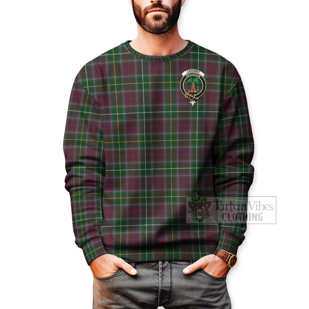 Tartan Vibes Clothing Crosbie Tartan Sweatshirt with Family Crest and Bearded Skull Holding Bottles of Whiskey