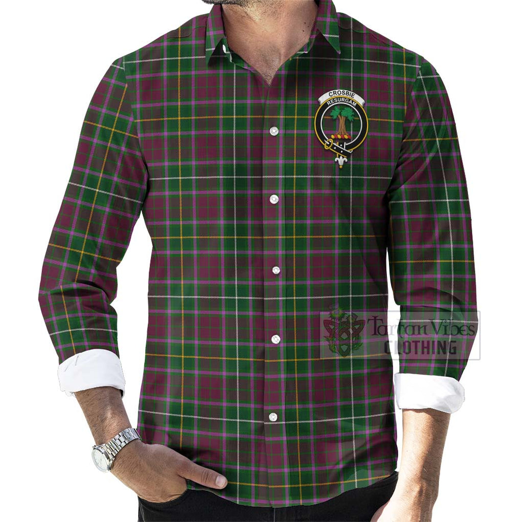 Tartan Vibes Clothing Crosbie Tartan Long Sleeve Button Shirt with Family Crest and Bearded Skull Holding Bottles of Whiskey