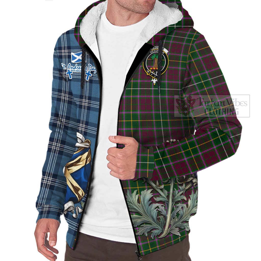 Tartan Vibes Clothing Crosbie Tartan Sherpa Hoodie Happy St. Andrew's Day Half Tartan Style