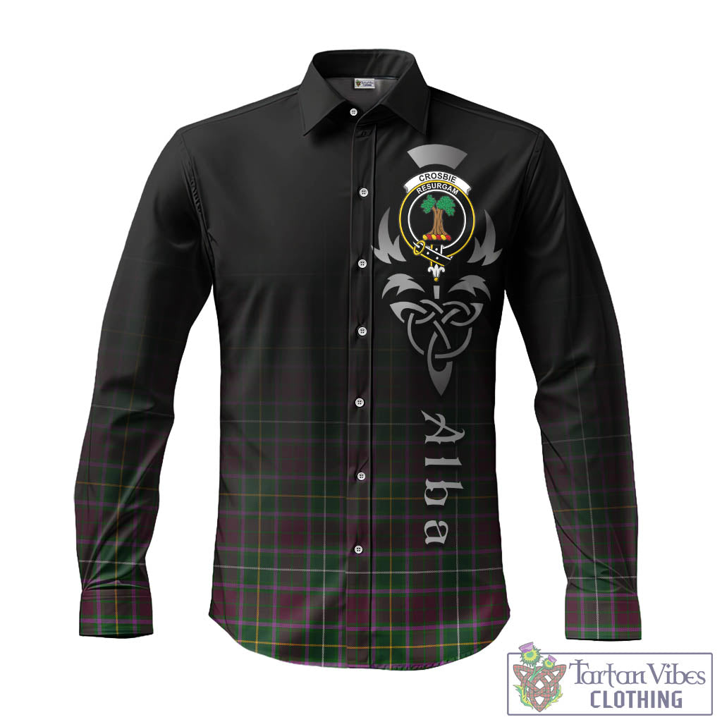 Tartan Vibes Clothing Crosbie Tartan Long Sleeve Button Up Featuring Alba Gu Brath Family Crest Celtic Inspired