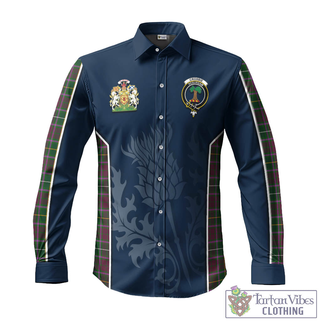 Tartan Vibes Clothing Crosbie Tartan Long Sleeve Button Up Shirt with Family Crest and Scottish Thistle Vibes Sport Style