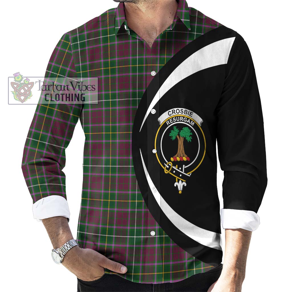 Crosbie Tartan Long Sleeve Button Up with Family Crest Circle Style - Tartan Vibes Clothing