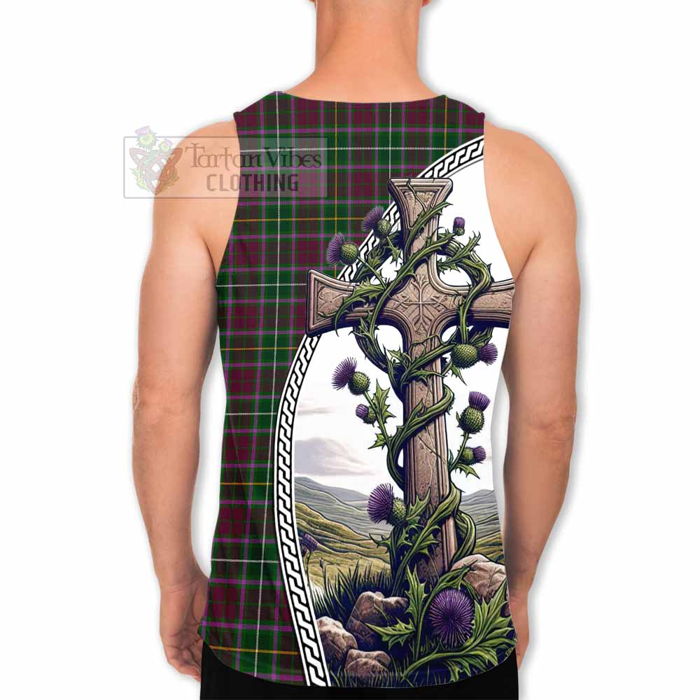 Tartan Vibes Clothing Crosbie Tartan Men's Tank Top with Family Crest and St. Andrew's Cross Accented by Thistle Vines