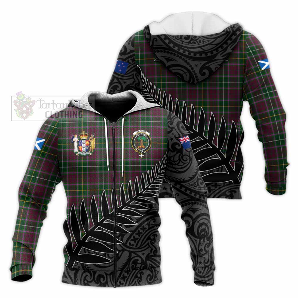 Tartan Vibes Clothing Crosbie Crest Tartan Knitted Hoodie with New Zealand Silver Fern Half Style