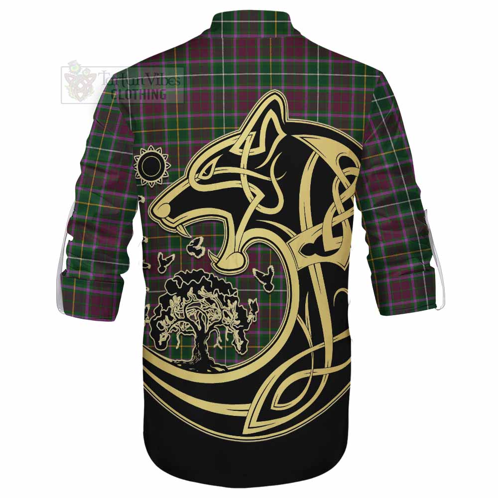 Tartan Vibes Clothing Crosbie Tartan Ghillie Kilt Shirt with Family Crest Celtic Wolf Style